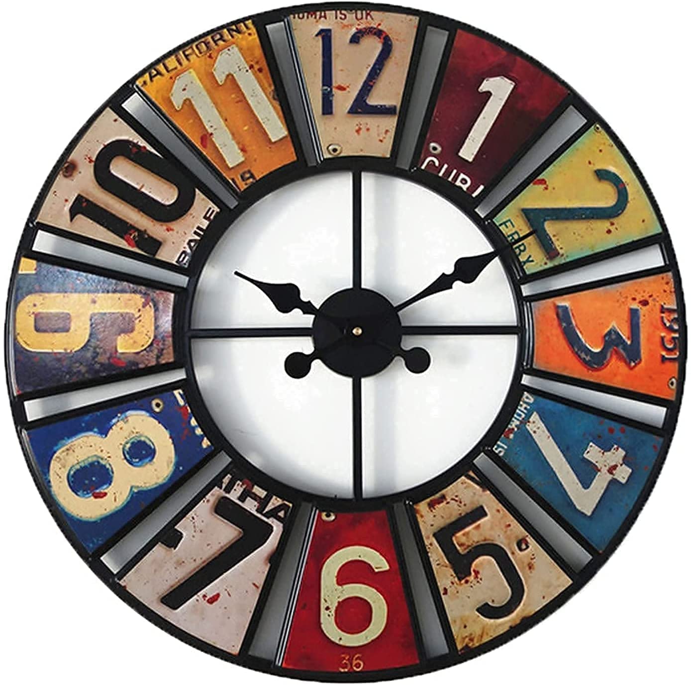 XJBTBA Horloge Murale de extérieure, 60 cm Autocollant Rond Horloge de Visage Ouvert en métal étanche Horloge extérieure décoration intérieure extérieure Horloge Murale à Quartz muette Horloge