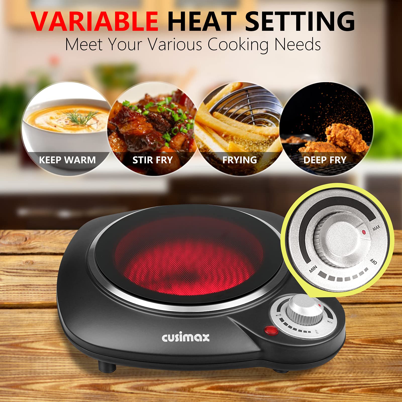 Cusimax CMIPB112 Portable Hot Plate, Hot Plates for Cooking, Single