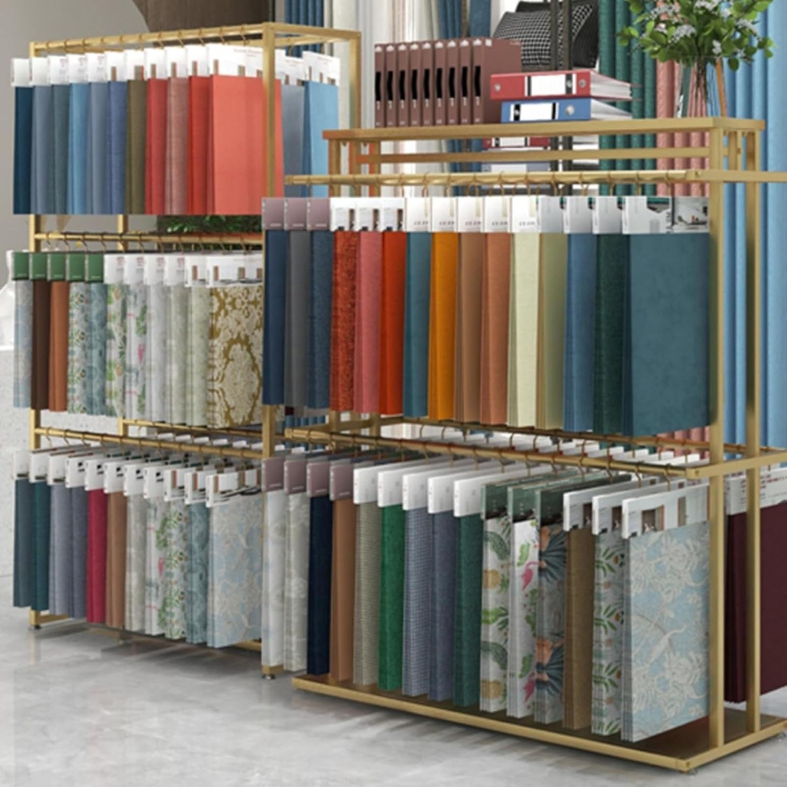 Generico Espositore in Tessuto Resistente per Sciarpe e Biancheria Intima, scaffale Organizer da Pavimento per Tende, trapunte e Coperte, Ideale per Boutique e fiere (Oro, 100x50x150 cm)