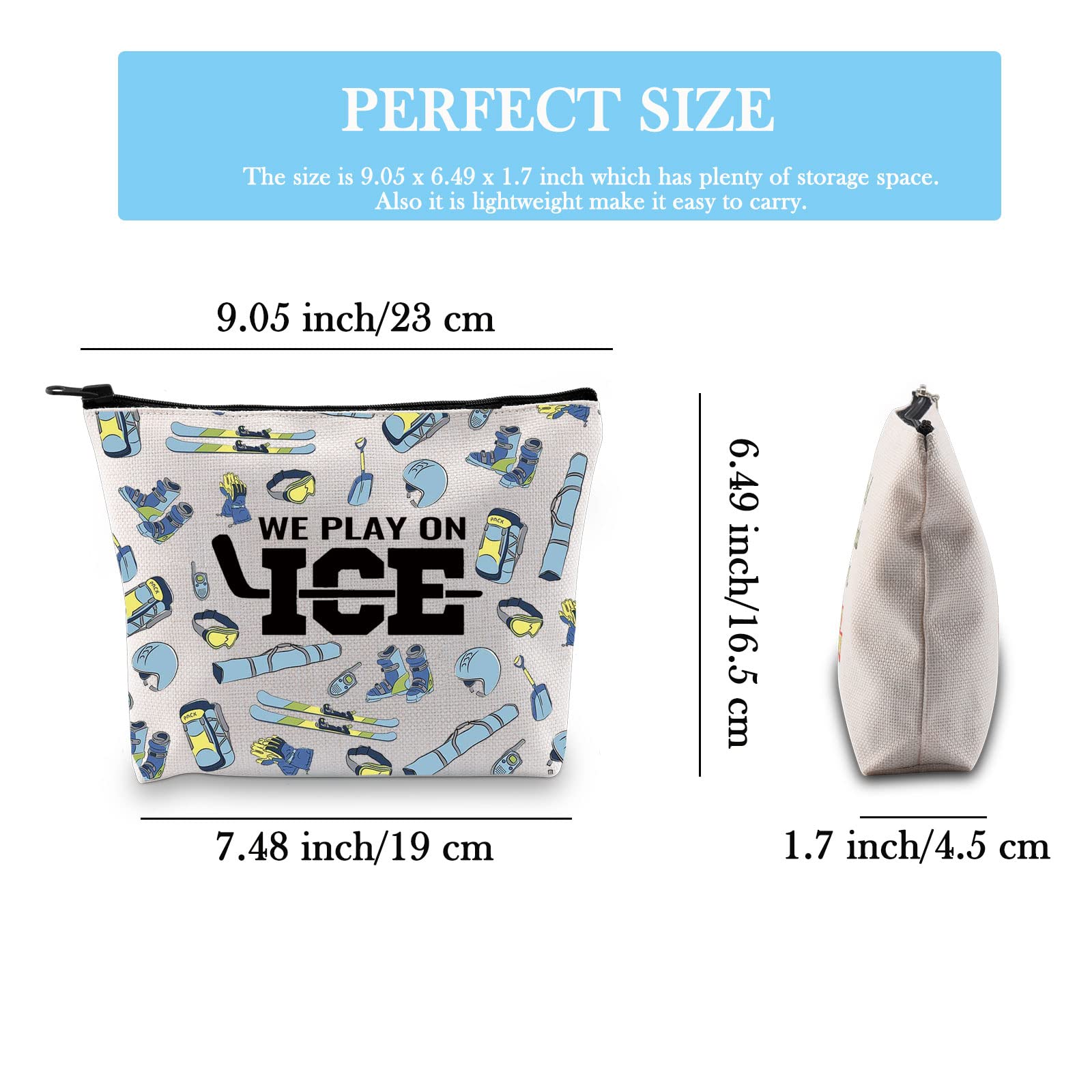 Ice Hockey Gift for Hockey Player Cosmetic Bag We Play On Ice Hockey Accessory Bag for Ice Sport Lover Gift (Play On Ice EU) - Image 2