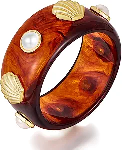 WOWORAMA Chunky Acrylic Bangle Bracelets for Women Thick Brown Tortoise Shell Bracelet Chunky Ocean Seashell Acetate Resin Bangles Bold Statement Plastic Bracelets