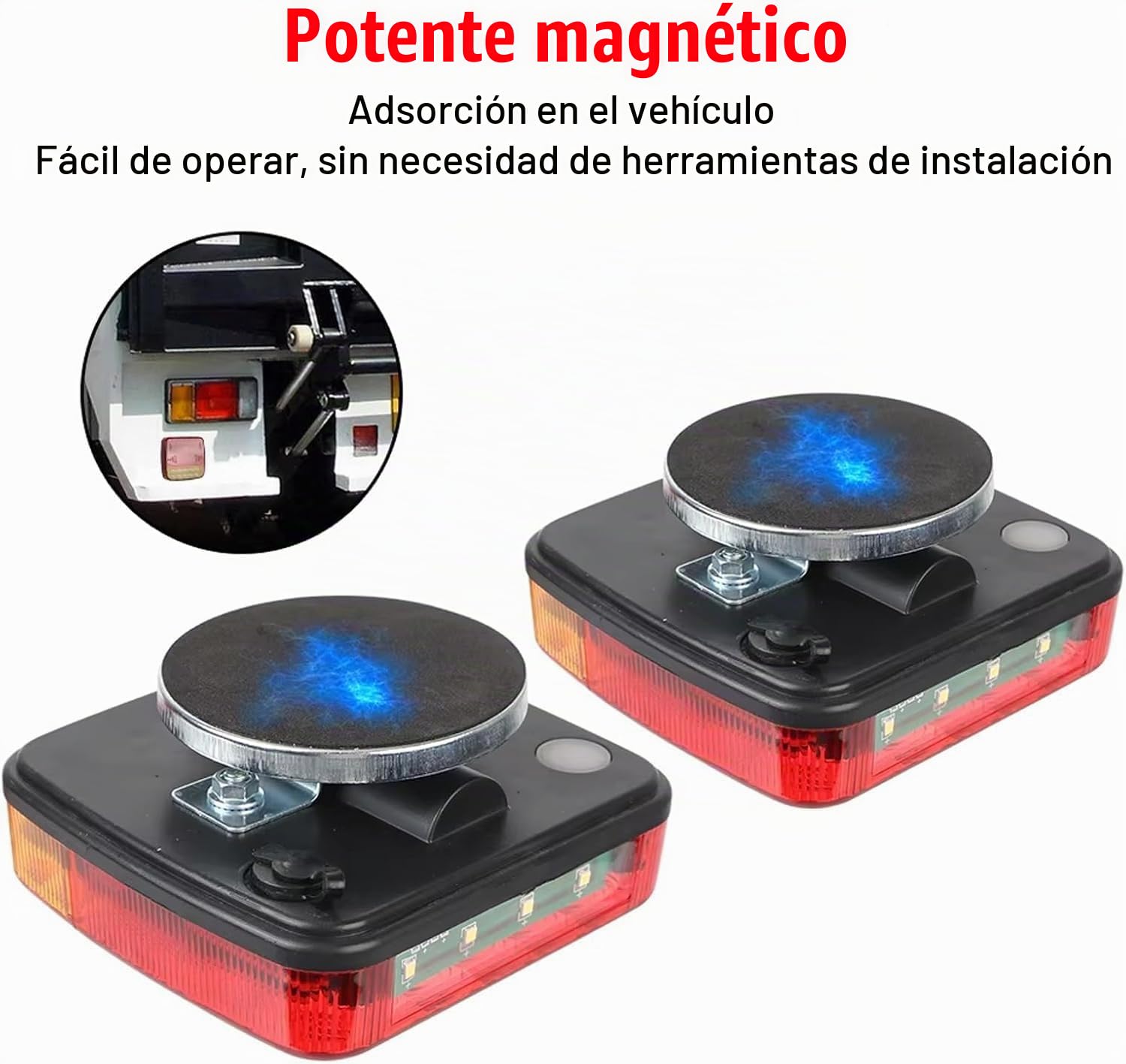 KinZon LED 2 x Luces Pilotos Traseros Remolque Base Imán Inalámbrica, E11 Marcado Aprobado Homologados, Camión Magnético Sin Cable Inalámbrico Para Auto Camión Tractor Remolque Caravana