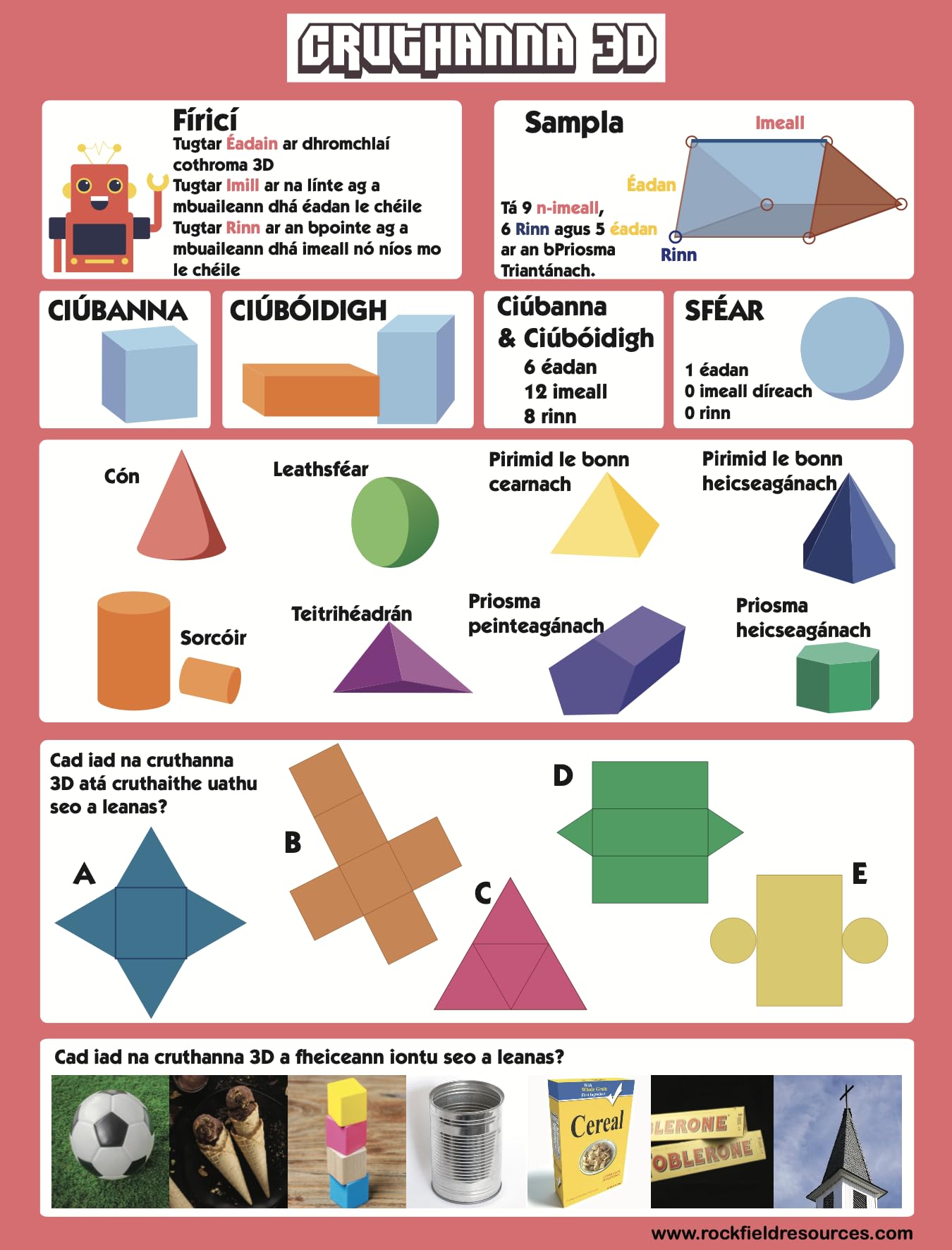Affiche géométrie formes 3D lavable en PVC pour école et classe A2 - 2