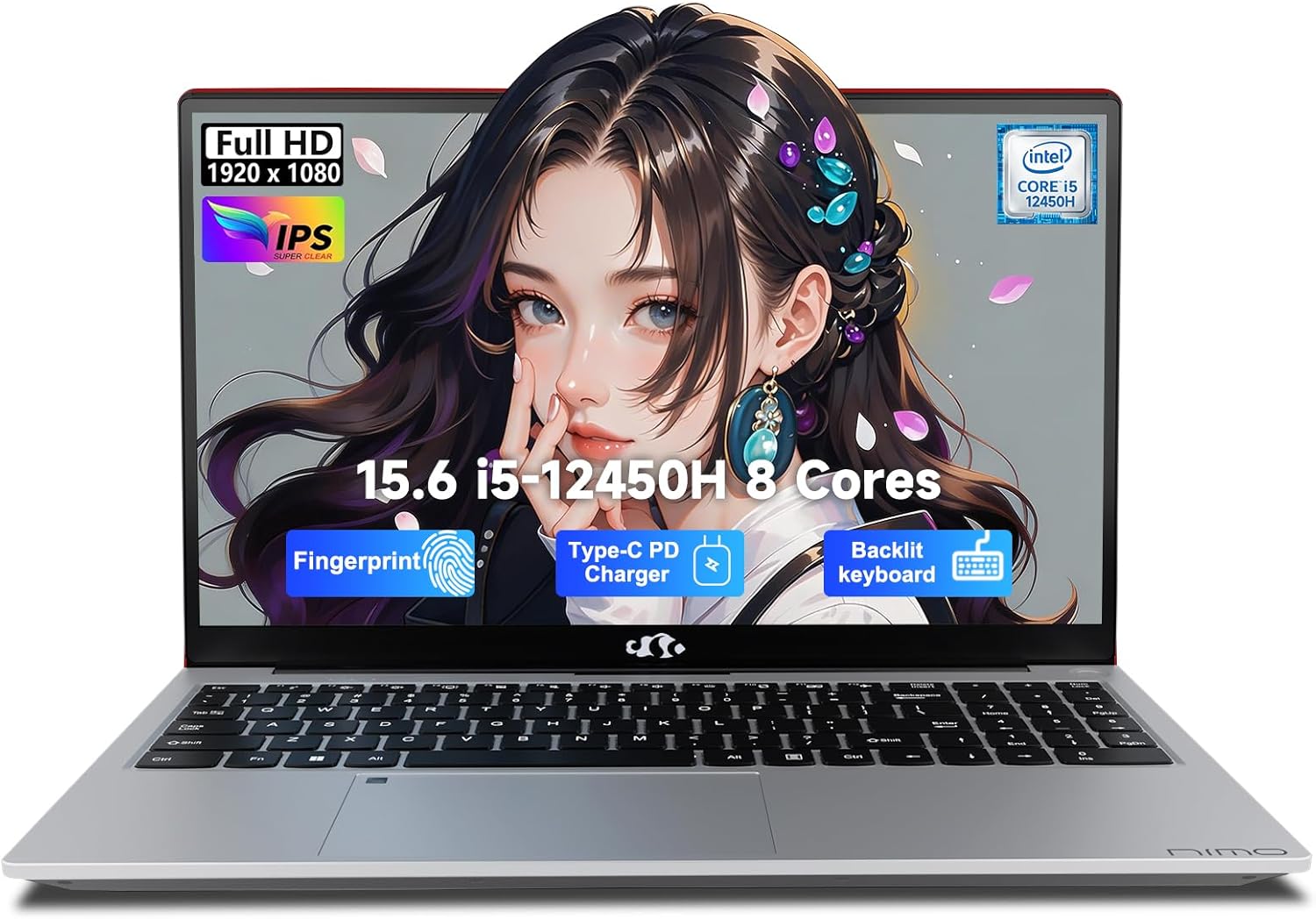 NIMO 15.6" FHD lPS-Business-Laptop, i5-12450H 8 Cores 16GB RAM 1TB SSD (Beat i7-11800H, Up to 4.4 GHz) Student Computer with 100W Type-C Fingerprint Backlit Keyboard WiFi-6 Numpad