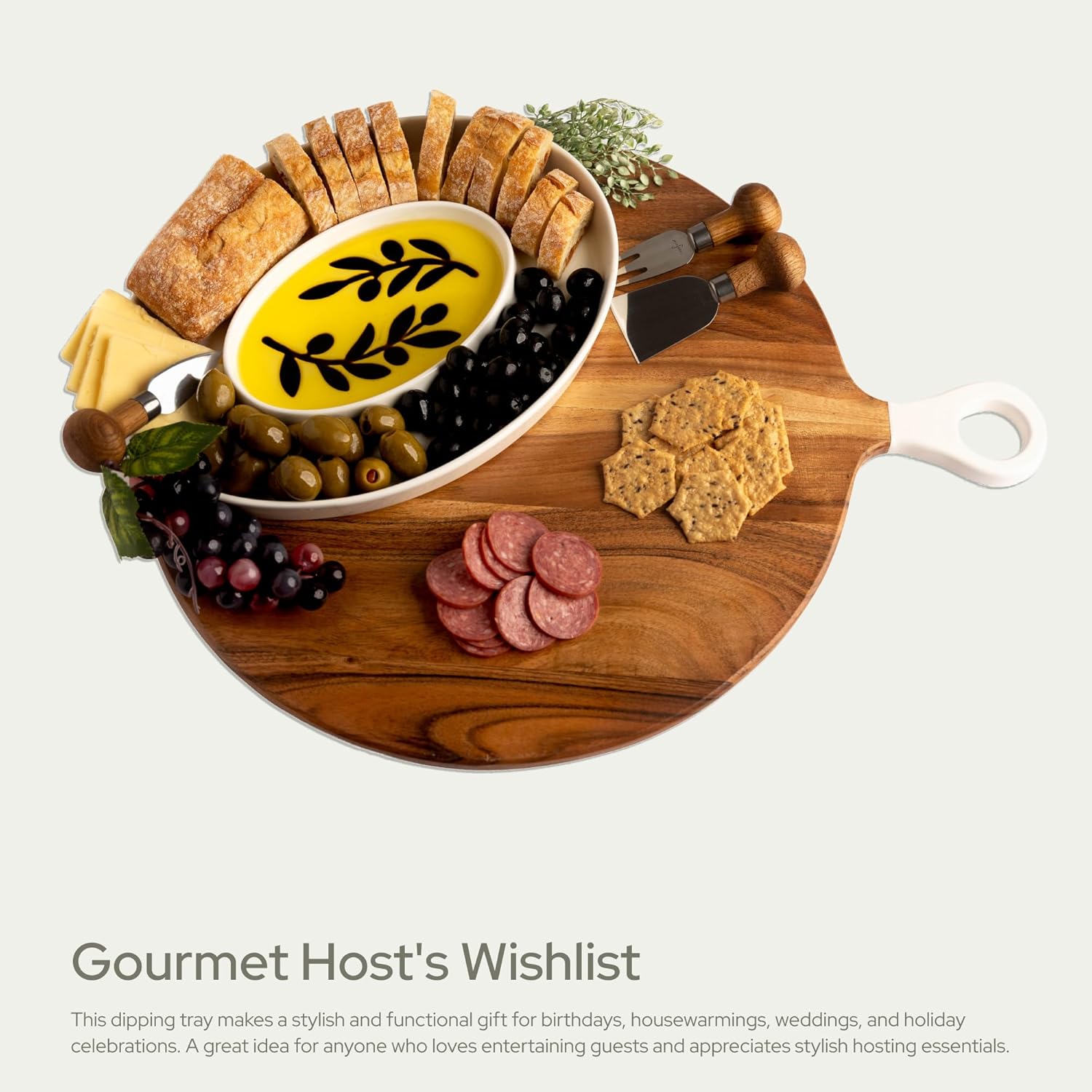 Chip and Dip Serving Set - 14"x10.5" Porcelain Serving Tray for Olive Oil, Balsamic Vinegar, Veggie Tray, Fruit Platter, Caviar Serving Set, Hosting Essentials, Party Trays and Platters