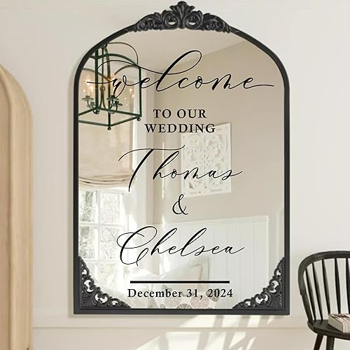 Miniatura 5 de Calcomanía con texto en inglés "Welcome to Our Wedding Mirror" – Soon to Be Mr & Mrs - Calcomanía de espejo personalizable – Just Married –