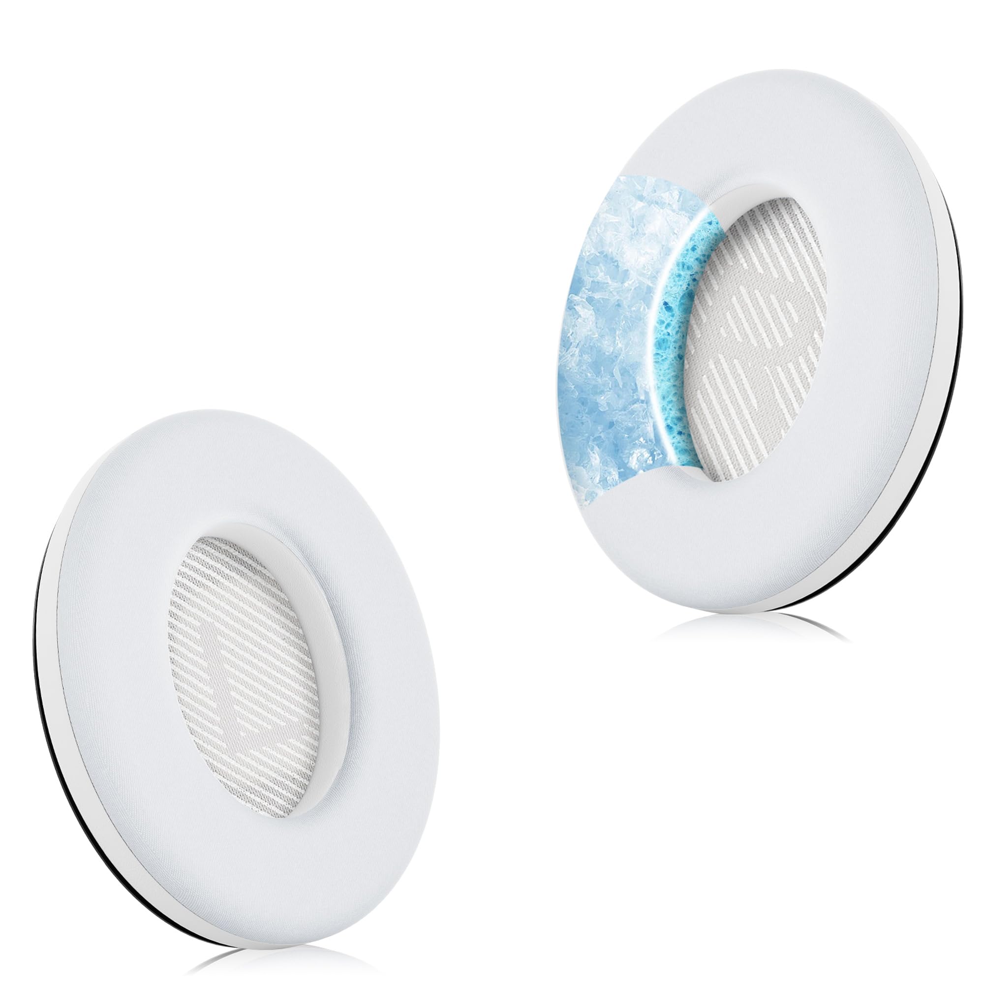 Full Cooling Gel Replacement Earpads for Bose QuietComfort QC35 Headphones Ear Pads Cushions with Breathable Ice Silk Fabric, High-Density Noise Cancelling Foam - White