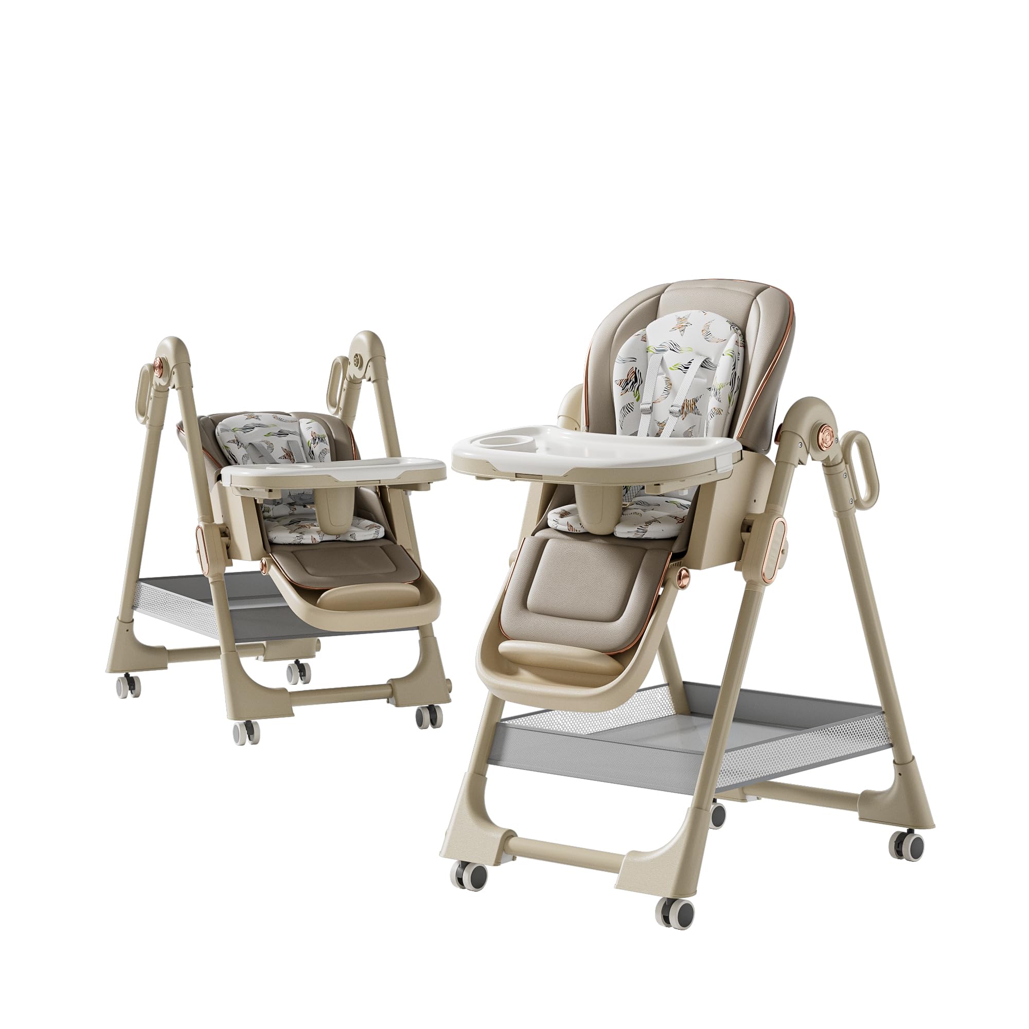 Veitoalioy Pelle PU Seggiolone, Seggiolone Pappa 0 36 Mesi, Sedile da Pranzo Multi-funzionale e Multi-ingranaggio Regolabile, Sedili Per Pasti Dotati Di Ruote e Piatti Staccabili (8122 Khaki)