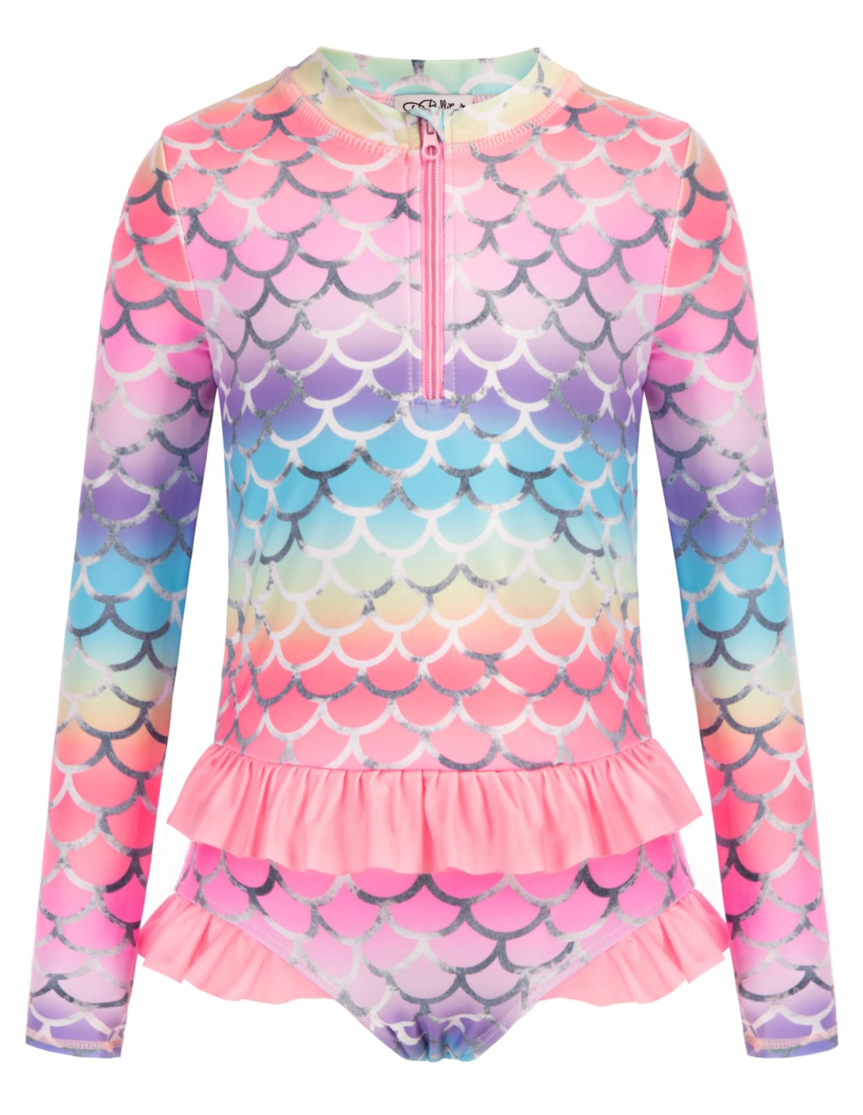 Danna Belle Girls Long Sleeve Rash Guard 2 Piece Swimsuit Set with Zipper 5-12Y