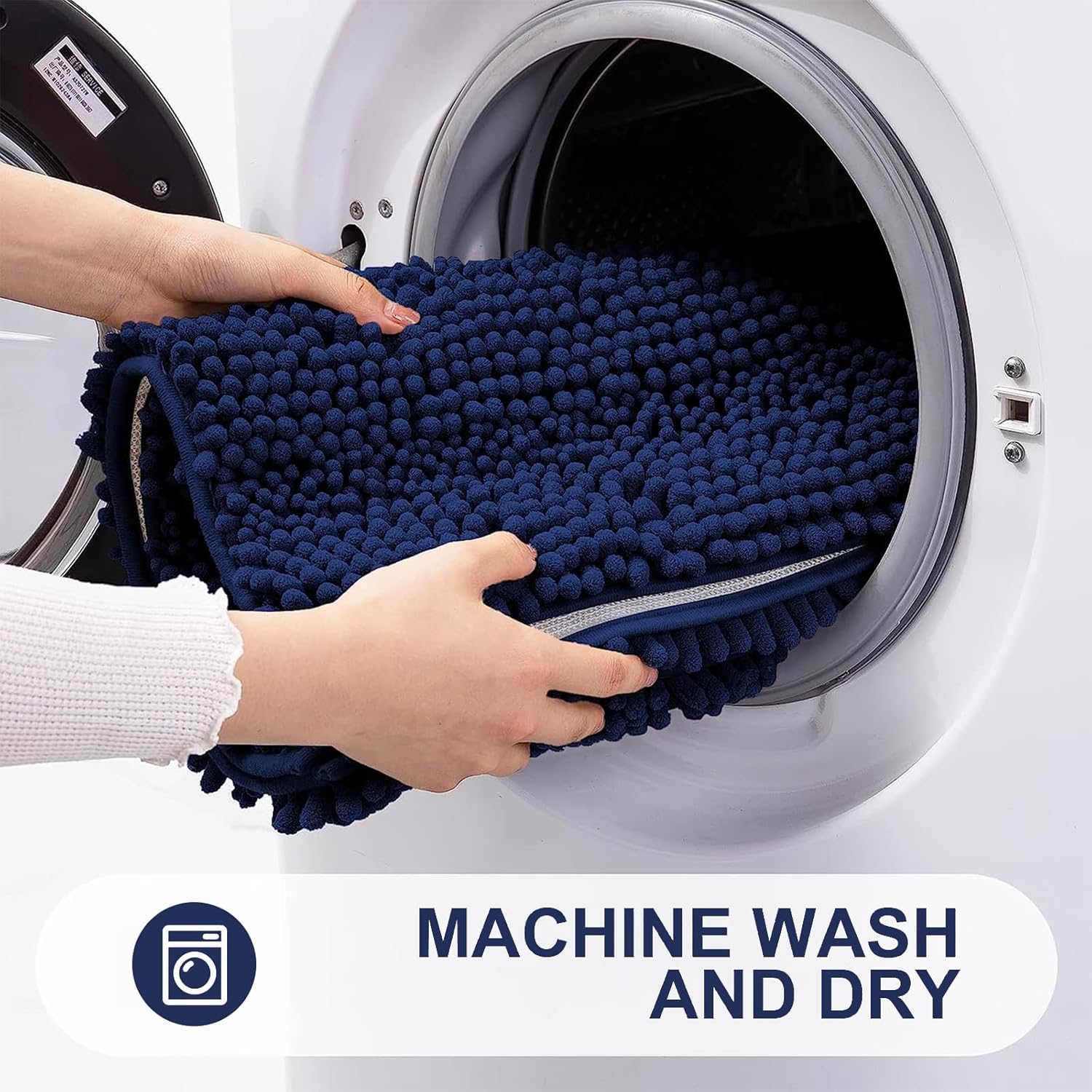 Grandaily Chenille Striped Bathroom Rugs 24x16, Extra Thick and Absorbent Bath Mats, Non-Slip Soft Plush Shaggy Shower Carpet, Machine Wash Dry, Bath Rug for Bathroom, (Small, Navy) - Image 6