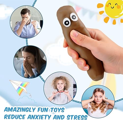 Miniatura 5 de Zomiboo Paquete de 4 juguetes sensoriales elásticos para excrementos falsos con ojos de bricolaje para aliviar el estrés, juguetes para aliviar la