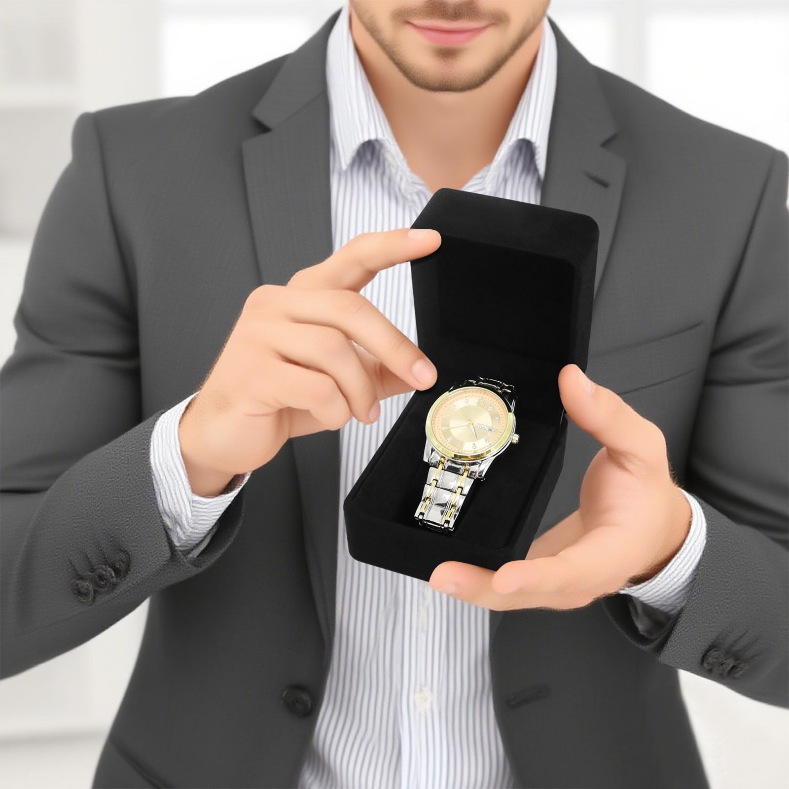 Caja para Relojes Individual con Cojín Extraíble de Terciopelo Azul