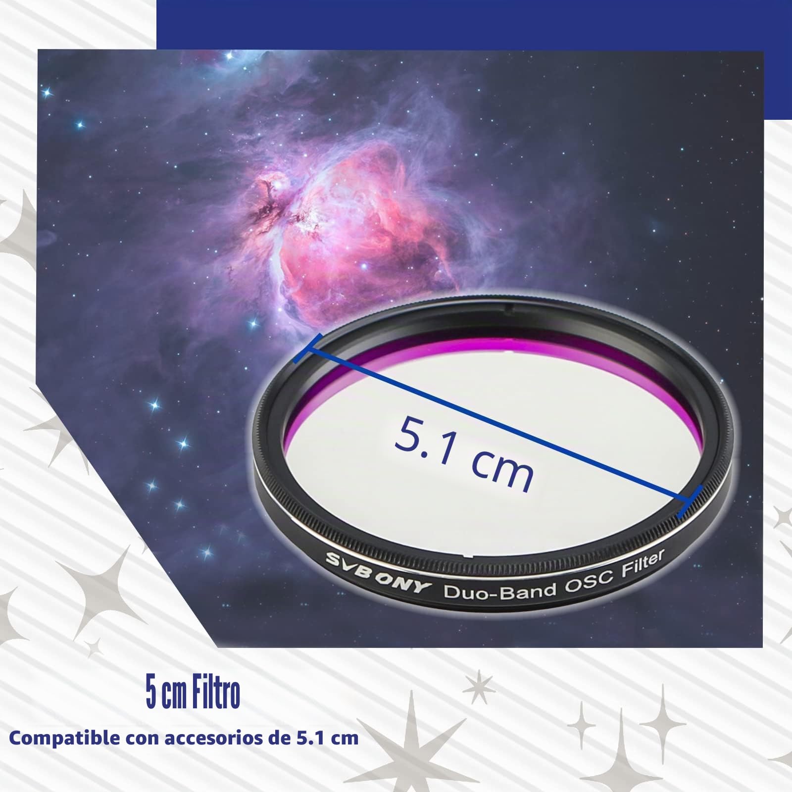 Svbony SV220 Filtro Dual de Banda Estrecha, 2 Pulgadas 7nm Hα OIII Telescopio Filtro, Reducir la Interferencia la Contaminación Lumínica Artificial, para Fotografía del Cielo Profundo