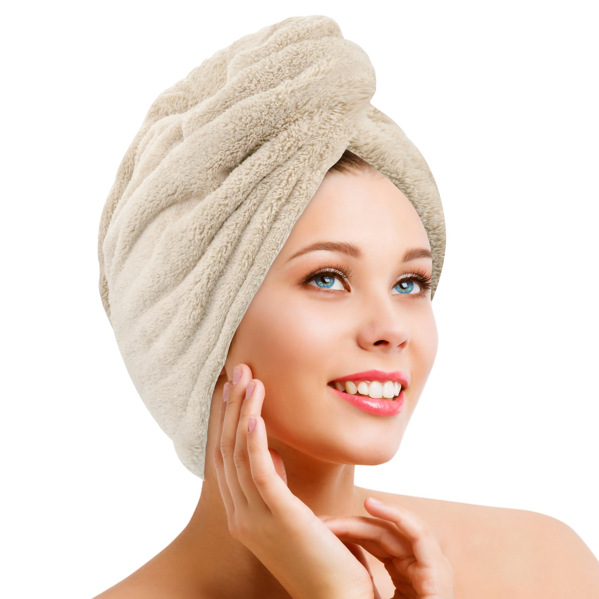 Photo 1 of Edoneery Microfiber Hair Towel Wrap for Women Rapid Drying Towel for Hair with Button Khaki