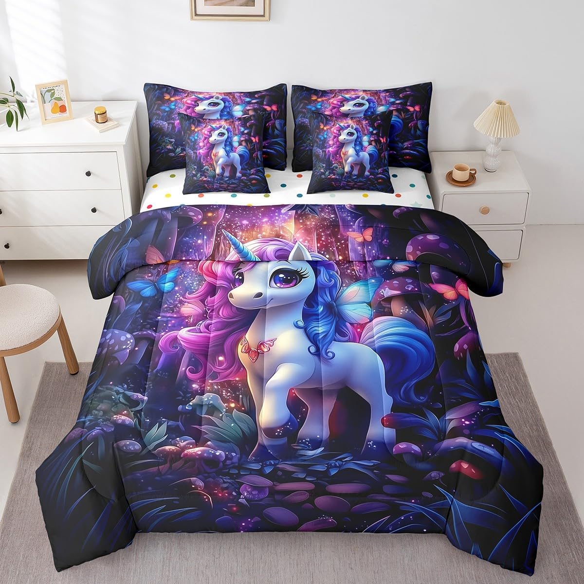 Erosebridal Moth Bed in A Bag Gothic Skull Floral Twin Comforter Set,Extoic Boho Decor 7 Pieces Bedding Set Red Rose for Gilrs Women Lover Sheet Set