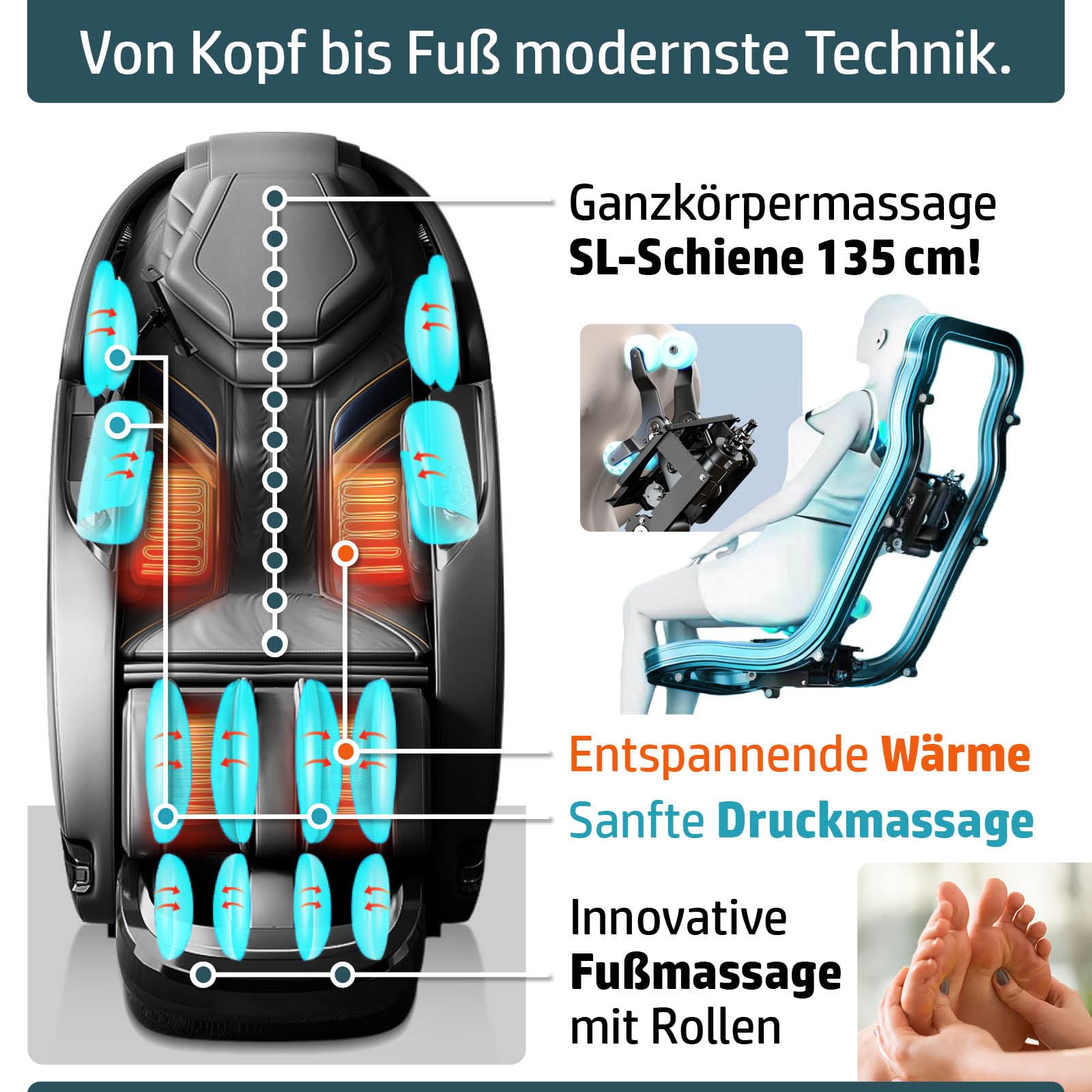 Massagesessel Relaxsessel YUNA | 60 Massageprogramme | deutsche Bediensprache | Zero Gravity-Funktion | 3D-Massagetechnologie Ganzkörpermassage + Wärmefunktion | Vitalwertmessung | Weiß