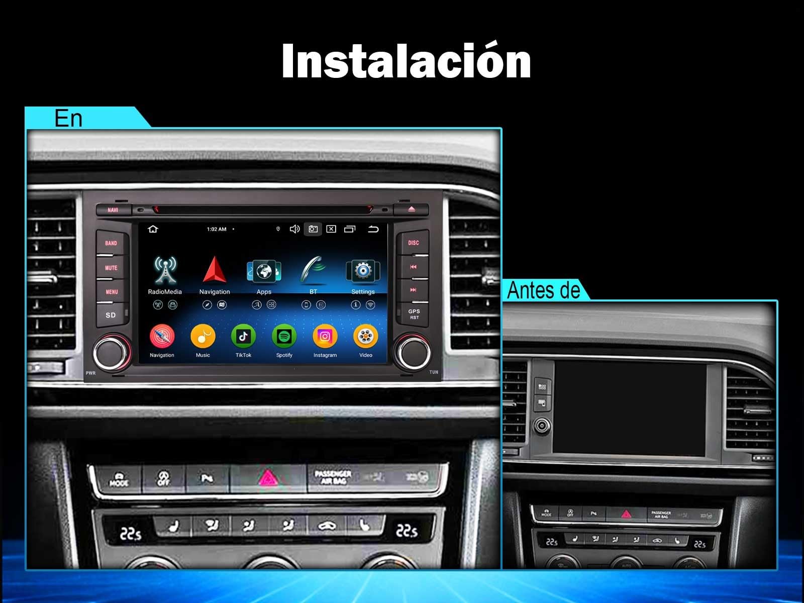 Erisin 7 Pulgadas 8 Núcleos 4GB+64GB Android 16 Radio Coche GPS Navegación DVD Estéreo de Automóvil para Seat Leon IPS Pantalla táctil Soporte CarPlay Android Auto DSP Bluetooth WiFi Dab+ USB CANBUS