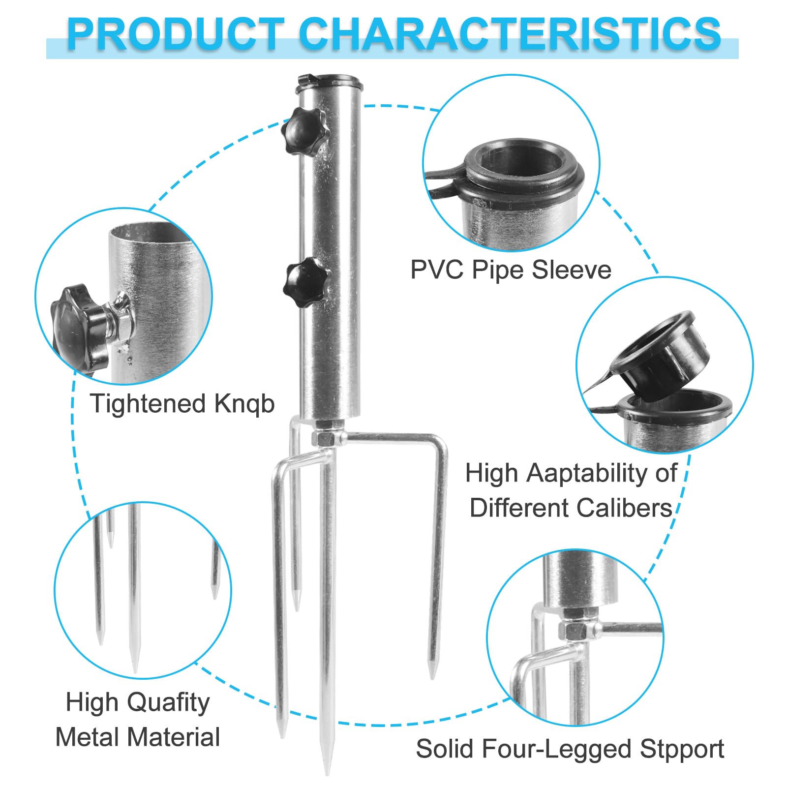 Newtic Pied Parasol Piquet Pelouse - Support Métal 44,5 Cm Pour Parasol Jardin, Plage, Camping