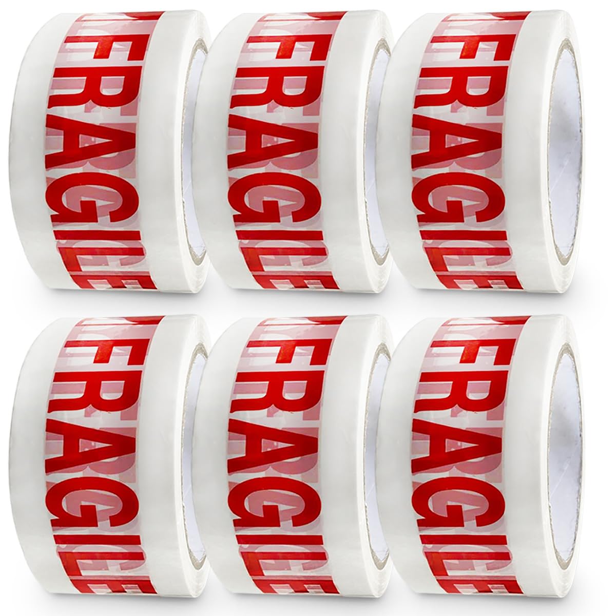 G4GOODS® 6 Rolls Fragile Packaging Tape 48mm x 66m - Versatile Fragile Tape for Packing and Sealing Boxes, Strong Fragile Tape