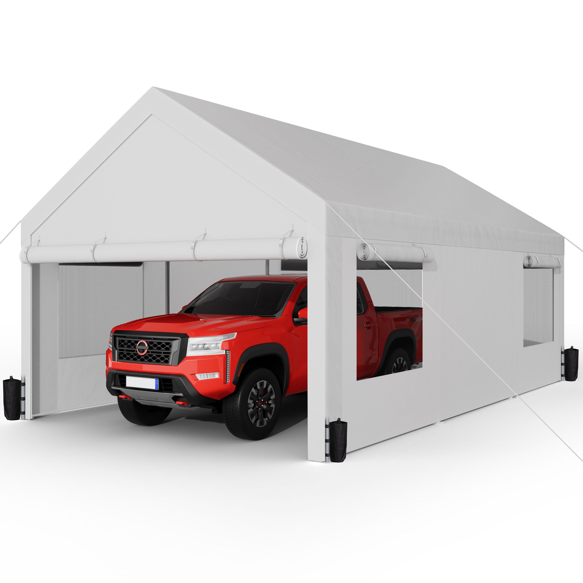 Shintenchi 12x20 Heavy Duty Portable Garage Carport - Removable Side Walls & Roll-Up Windows | UV Resistant Canopy