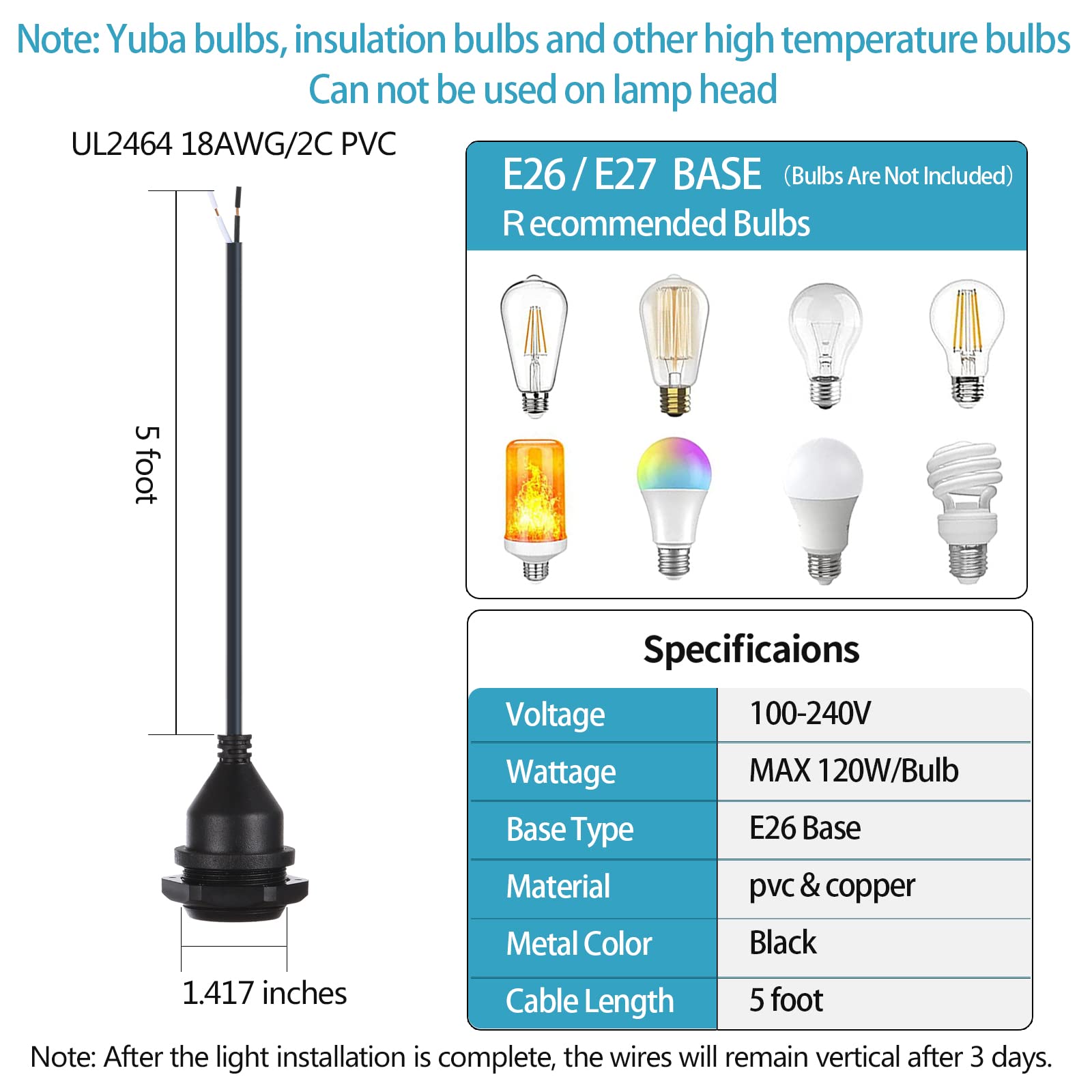 Waterproof Light Sockets with Cord - 6 Pack -2