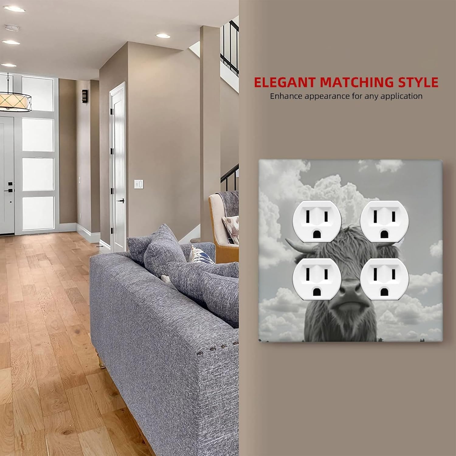 Decorative Outlet Covers Western Highland Cattle Cow 2 Gang Wall Plate Cover Double Duplex Receptacle Two Switch Light Switch Cover Plate Jumbo Dual Electrical GFCI Faceplate for Farmhouse