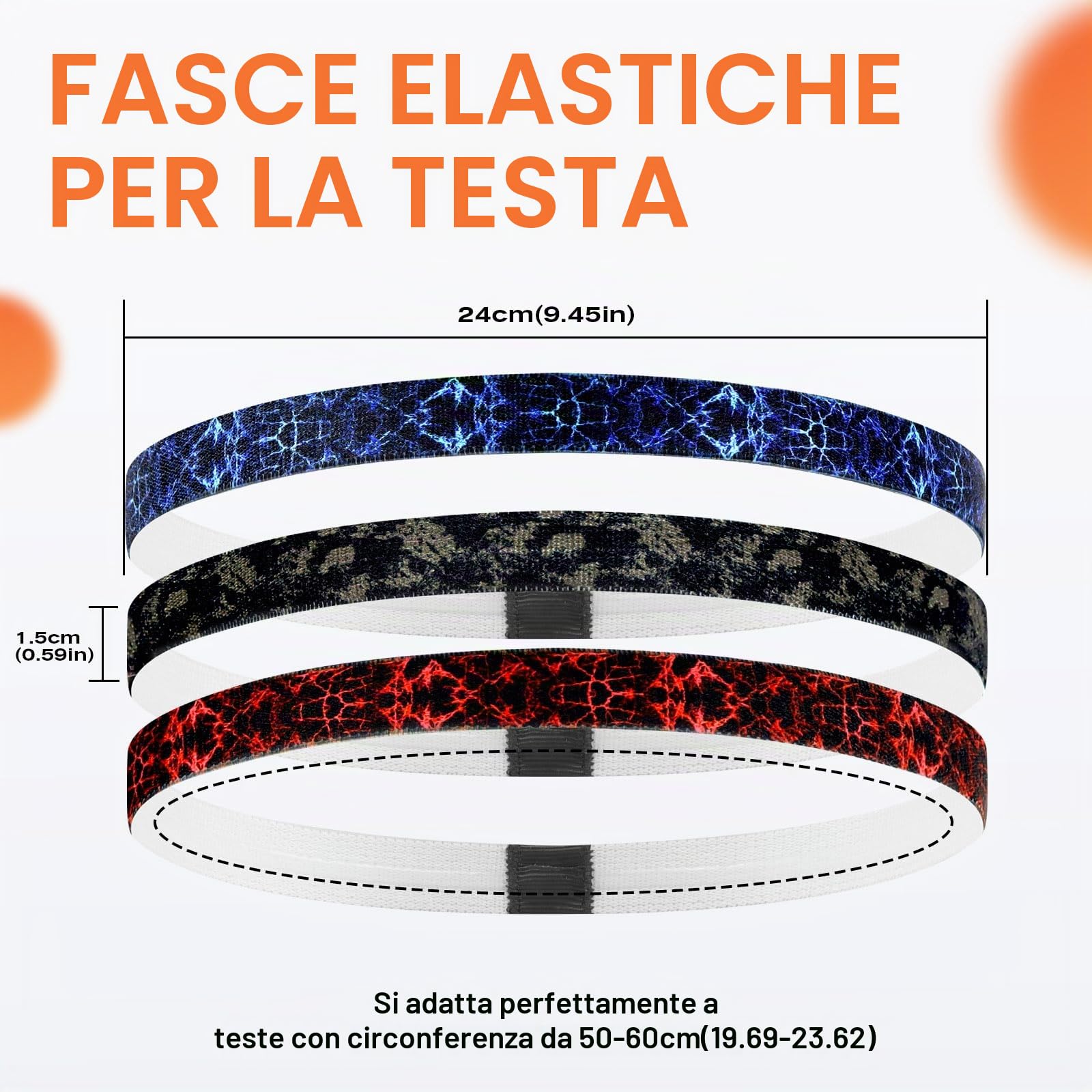 Blooms 5 Pezzi Fascia Sportiva Capelli Antiscivolo, Fasce per Capelli Uomo e Donna Fascia Elastico Capelli Sottile Antiscivolo Fascette Capelli per Sport Basket Calcio Yoga Fare Jogging Bicicletta