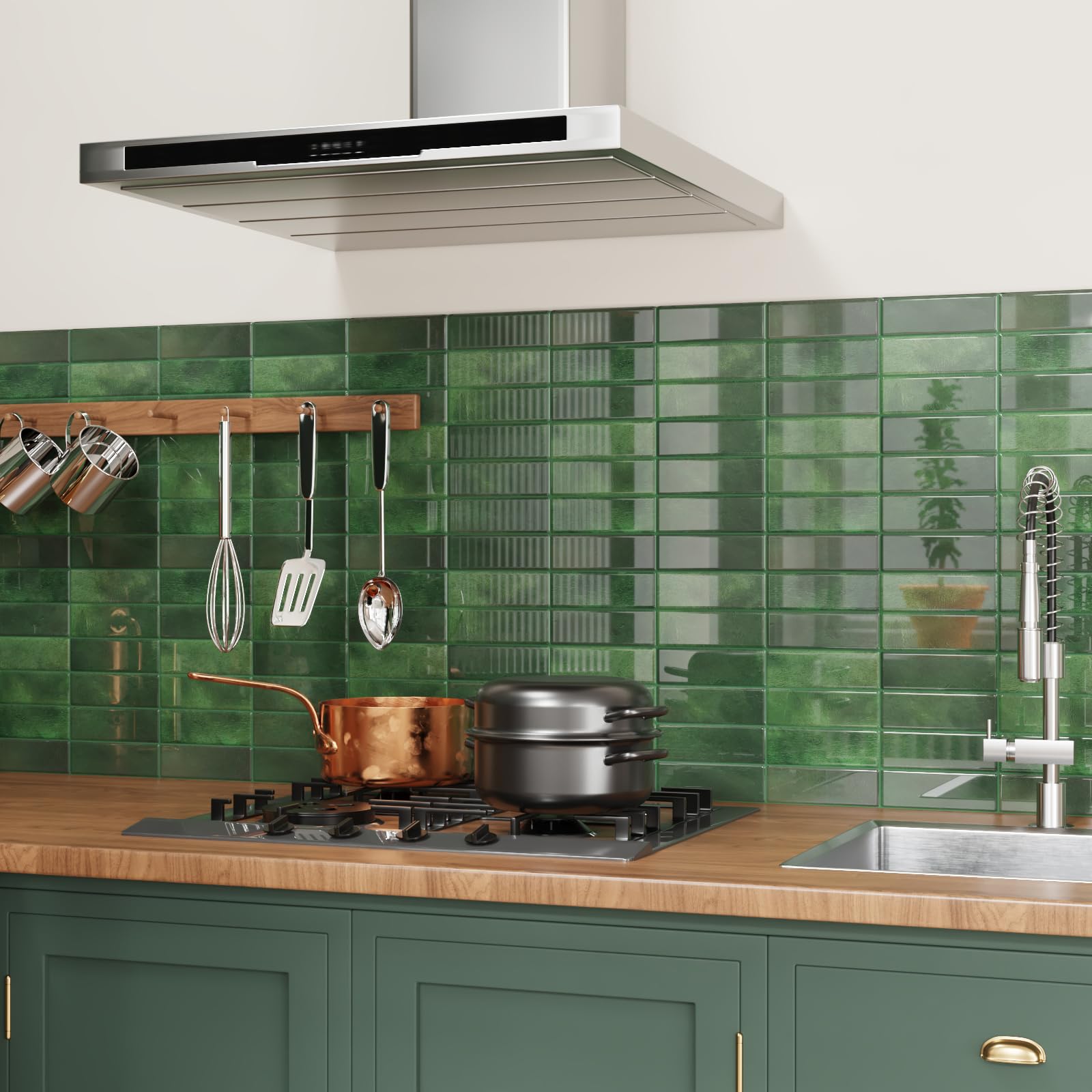 CRE8TIVE 16 Pezzi Piastrelle Adesive Effetto Marmo Verde Mattonelle Adesive Cucina Autoadesiva Rettangolare Paraschizzi Cucina Piastrelle Adesive Bagno Impermeabile per Lavanderia 30.5cm x 30.5cm