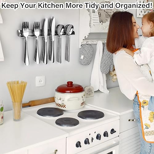Miniatura 2 de JAMIEWIN Organizador de cubiertos de montaje en pared para cuchillos, cucharas, tenedores, organizador de cubiertos de acero inoxidable, soporte