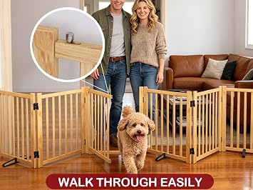 Dog Gate Indoor with Door Freestanding Pet Gate, 23 H 3 Panels