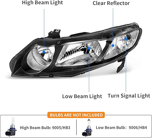 Miniatura 9 de DWVO Conjunto de faros delanteros compatible con 2001 2002 2003 Civic de repuesto de faros delanteros de carcasa negra, par de reflectores ámbar