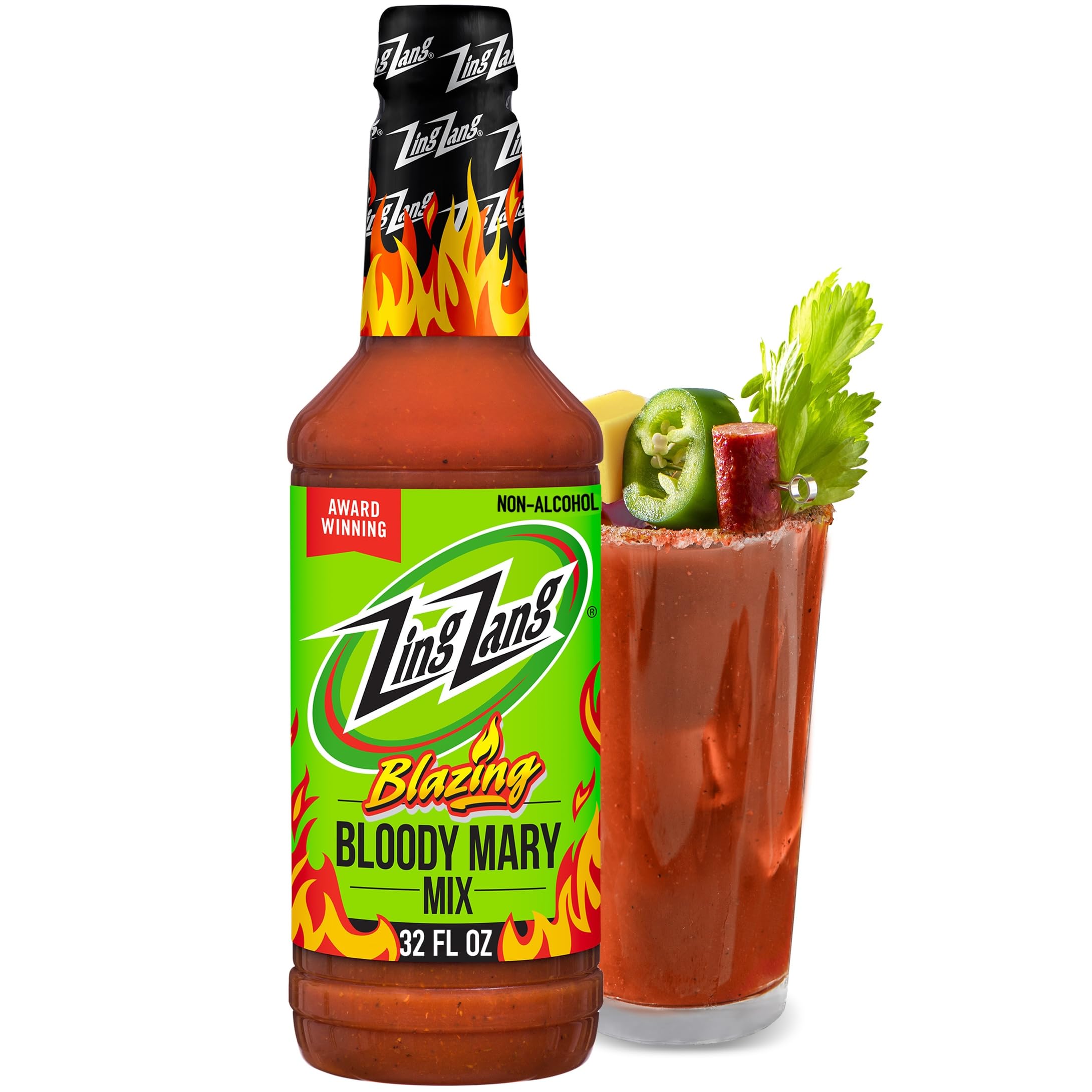 Zing Zang Blazing Bloody Mary Mix, Non-Alcoholic Cocktail Mixer, 32 Fl Oz Bottle (Pack of 1)
