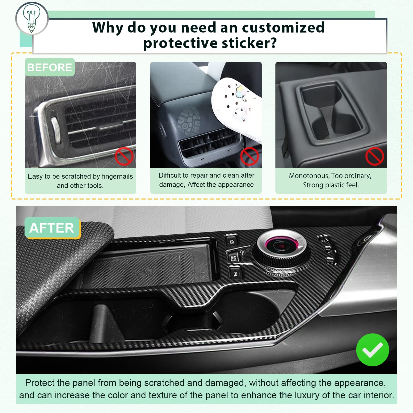 Autocollants Protection Changement De Vitesse Kia EV6 2022-2025 GAFAT - Fibre Carbone Anti-Rayures Intérieur GT GT Line
