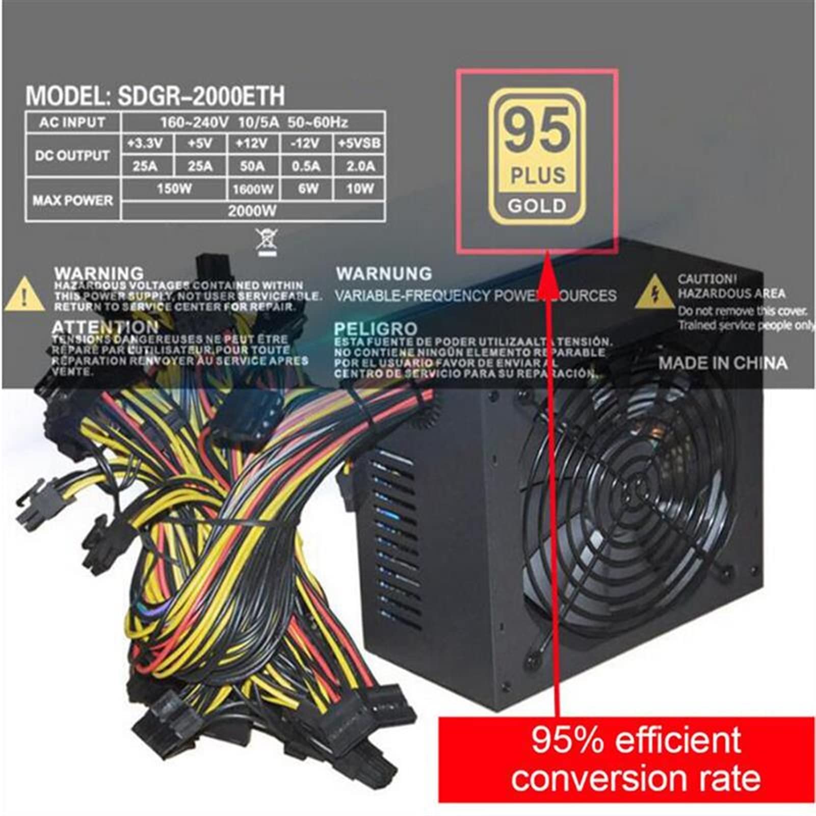 Amazon | KAVJU 1800Wの定格電源80％高効率 AC 180-260V ATXマイニング