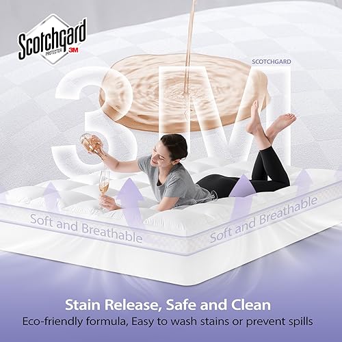 Miniatura 3 de downluxe Cubrecolchón de espuma viscoelástica Queen de 4 pulgadas Pro de doble capa de gel de enfriamiento de 2 pulgadas, espuma viscoelástica más