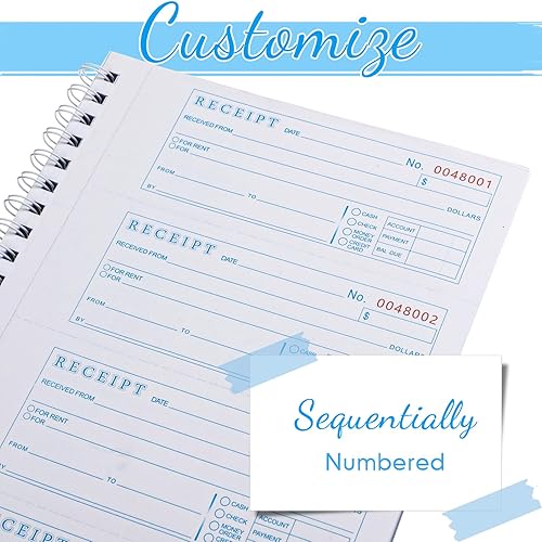 Miniatura 5 de Crtiin Libros Libro de recibos de dinero y alquiler, libro de registro de recibos autocopiado de 2 partes con copias autocopiadas, encuadernado en