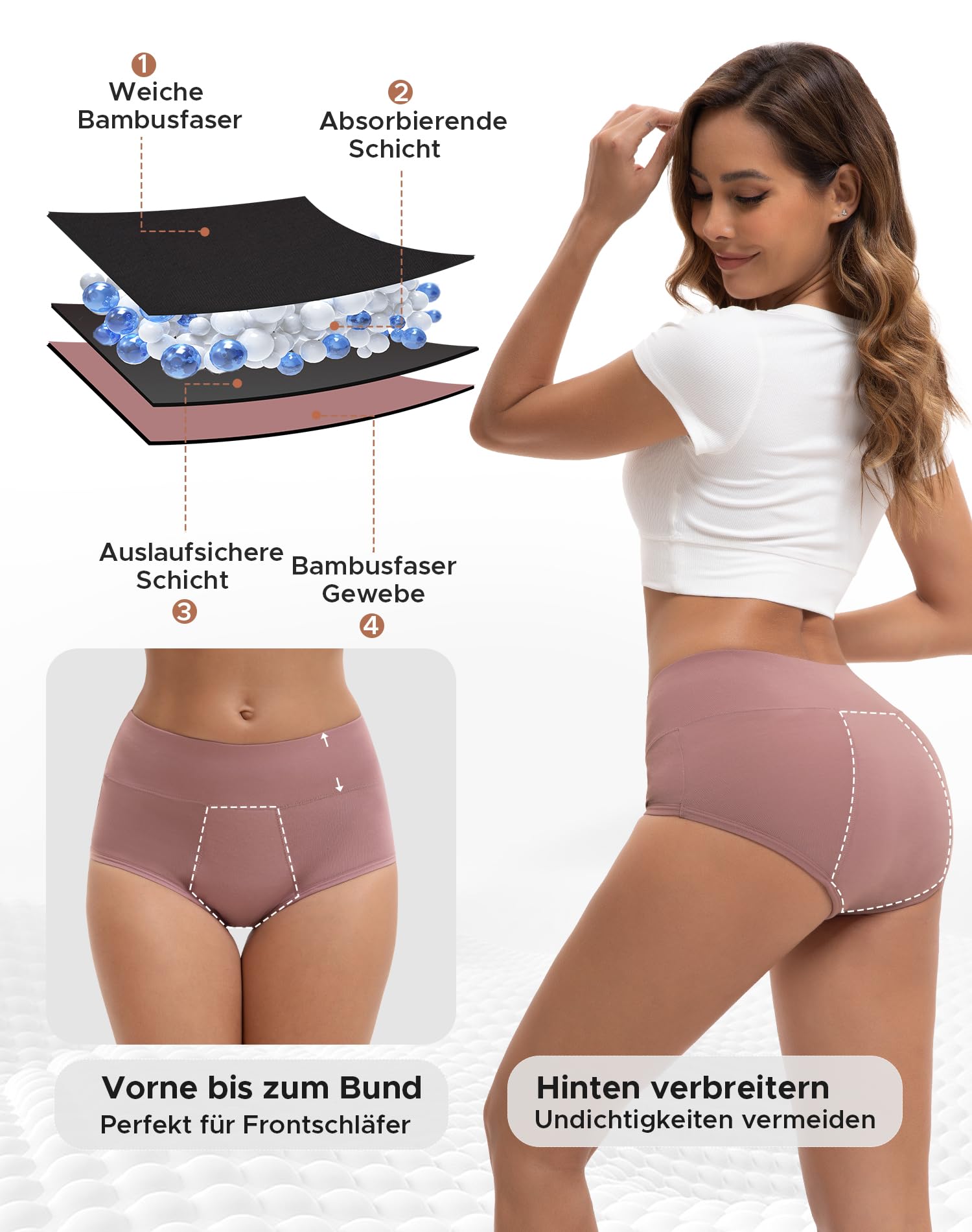 INNERSY Culotte Menstruelle Flux tres Abondant Slip de Règles Lavable Bambou Incontinence Lot de 3 (L, Violet Rose/Bleu Foncé/Marron Foncé)