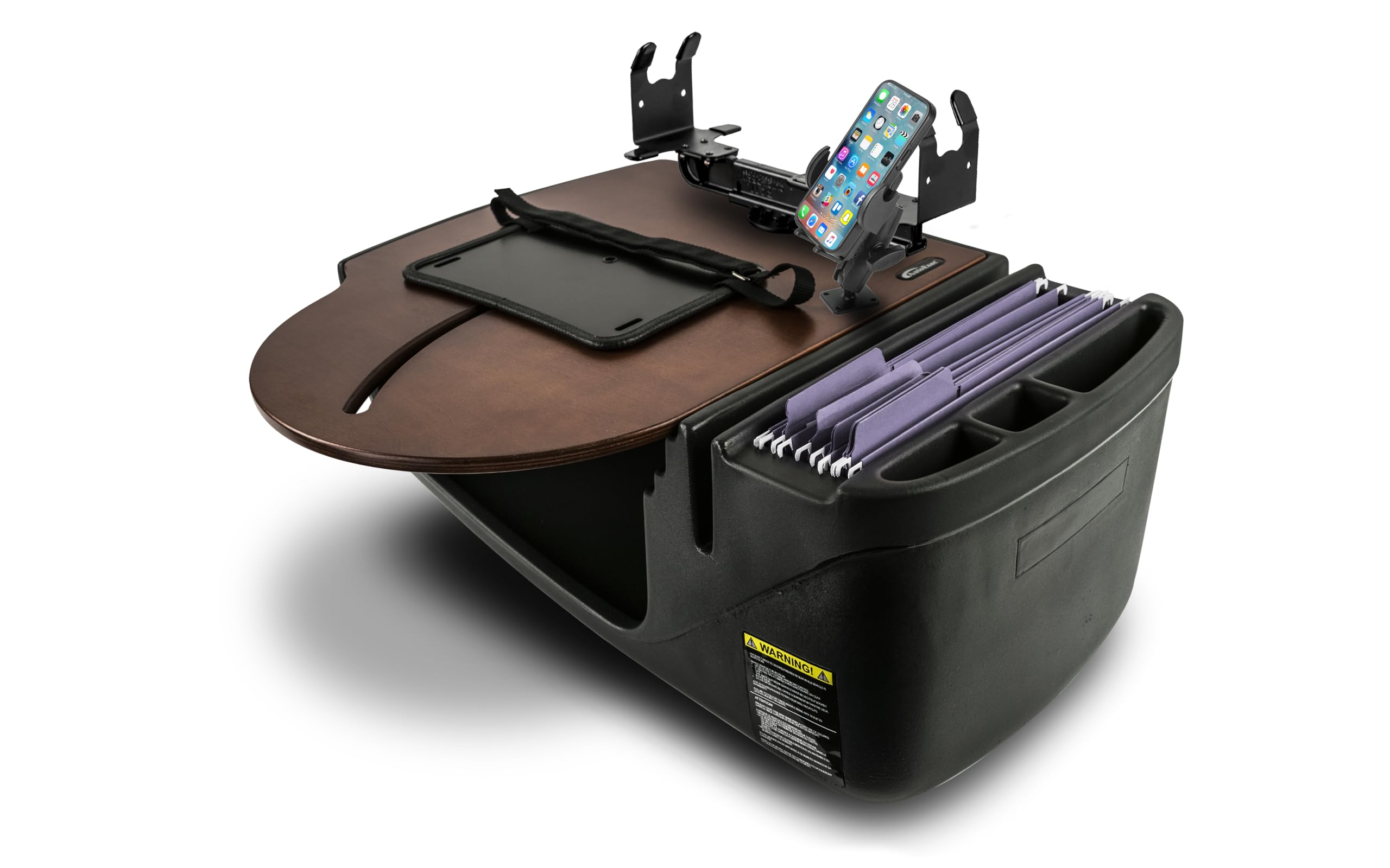 AutoExec AE-RMCD-PI-PM-PS-21M Roadmaster Car Desk for Your Vehicle Workstation and Mobile Office, Mahogany with 400 watt Power Inverter, Phone Mount and Printer Stand