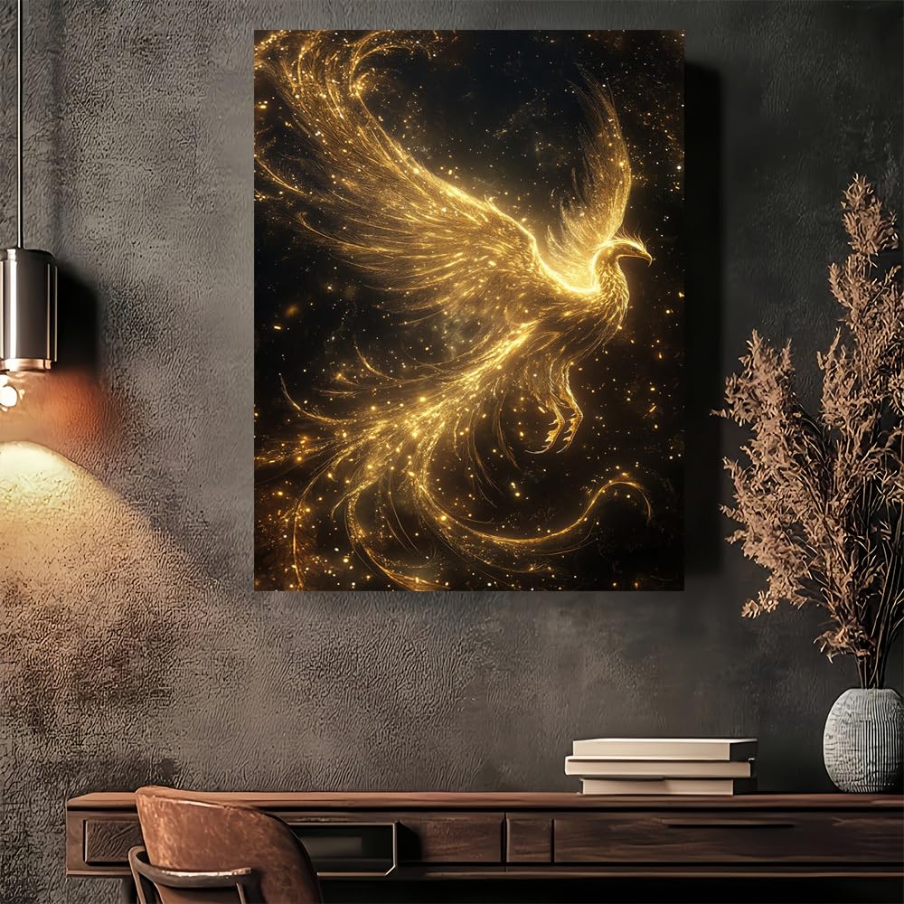 JKEVCBIAX Golden Phoenix Bird Canvas Wall Art - Modern Vintage Art Decor Wall Decor, Mysterious Wall Art Decoration(30x40cm/No frame)