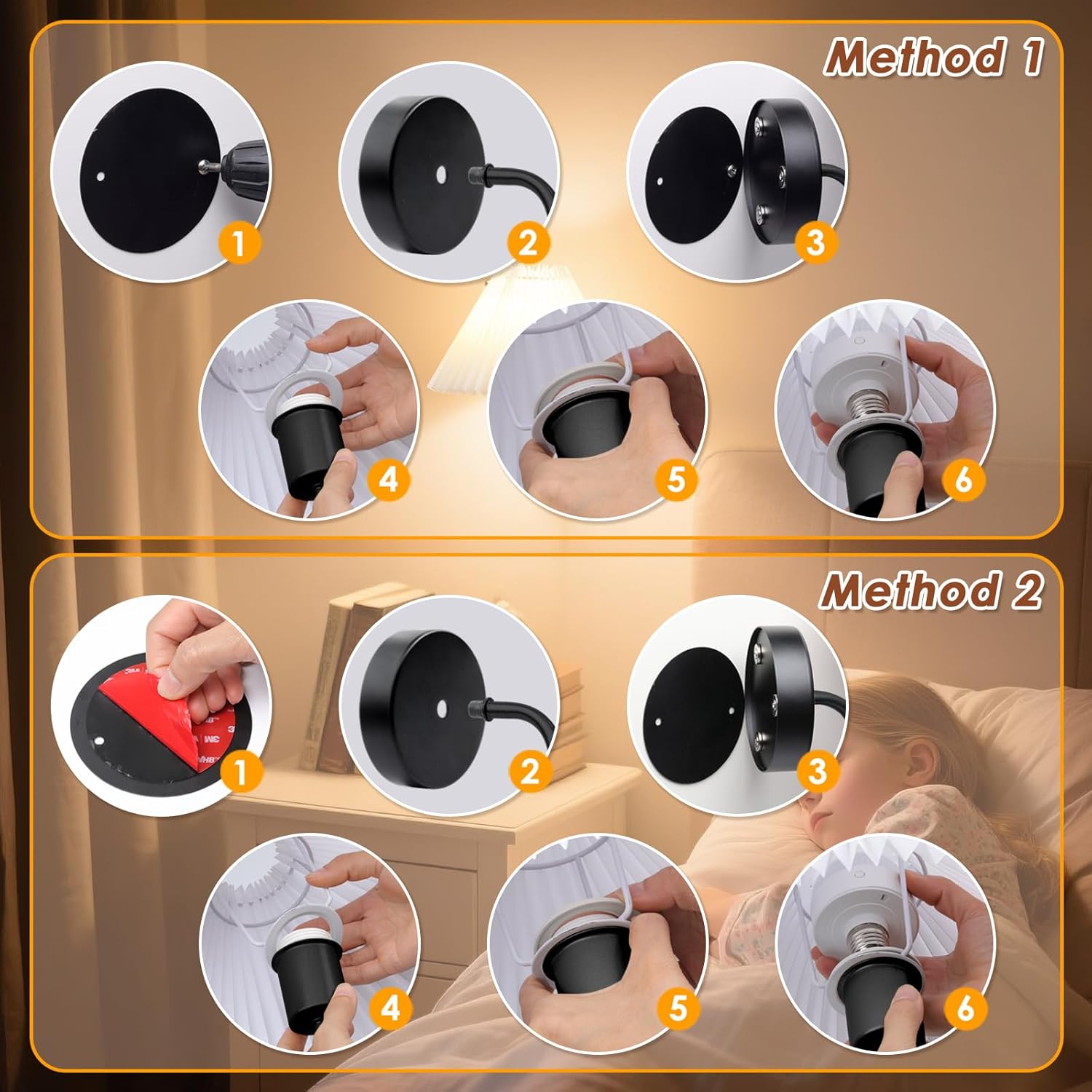 Modern Wall Sconces Set of 2, Wireless Battery Operated Wall Sconces, 2 Pack No Wiring Plug in Wall Lamp with RGB Smart Bulb, Easy Install Portable Wall Light for Bedroom, Living Room, (Black)