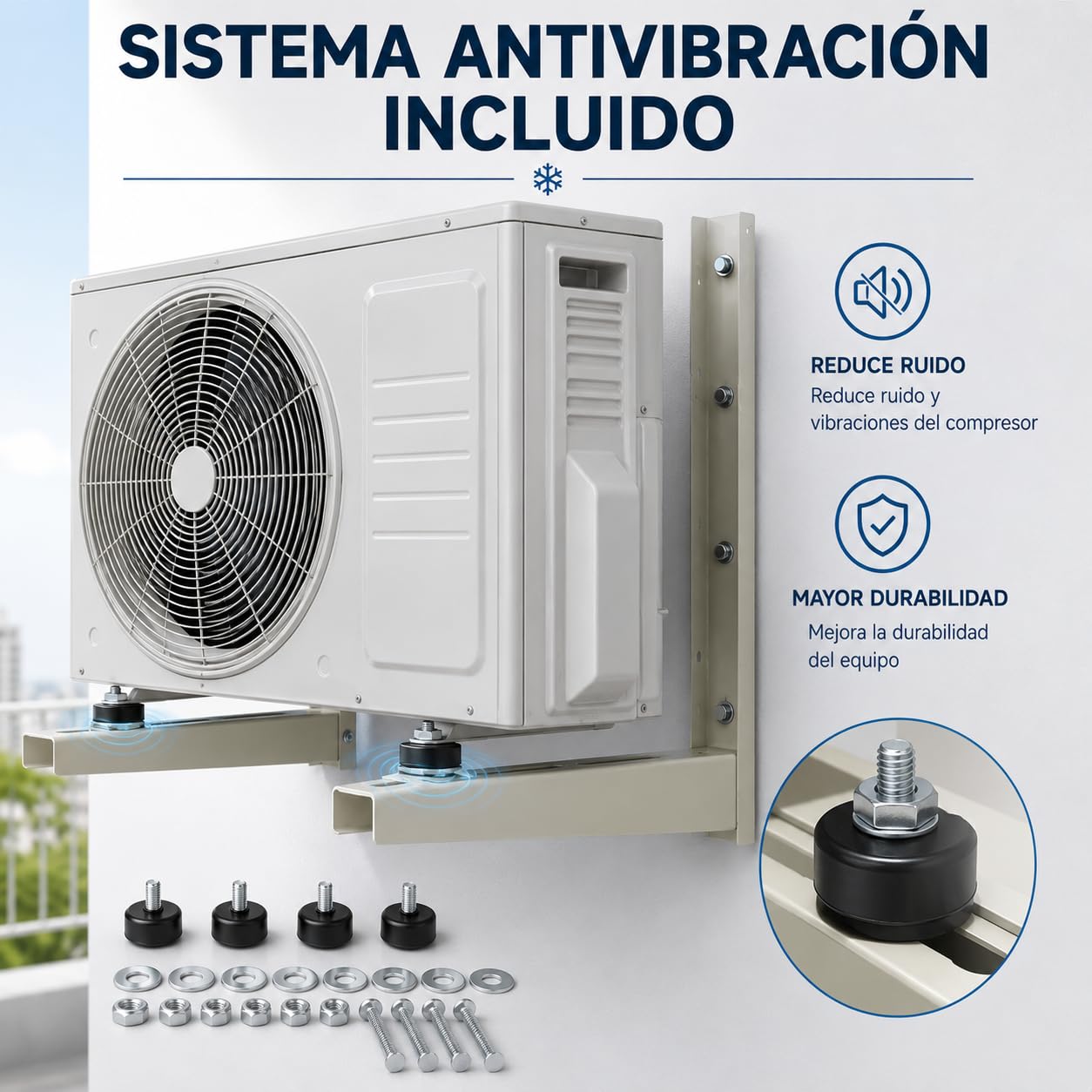 Juego de Soporte Exterior para Unidad de Aire Acondicionado 500x450x55x1,5 mm Estructura Soldada Pack Antivibradores