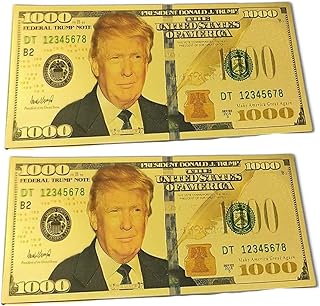 blinkee Pack of 2-1000 USD Commemorative President Donald Trump Collectible Gold Plated Fake Bank Note