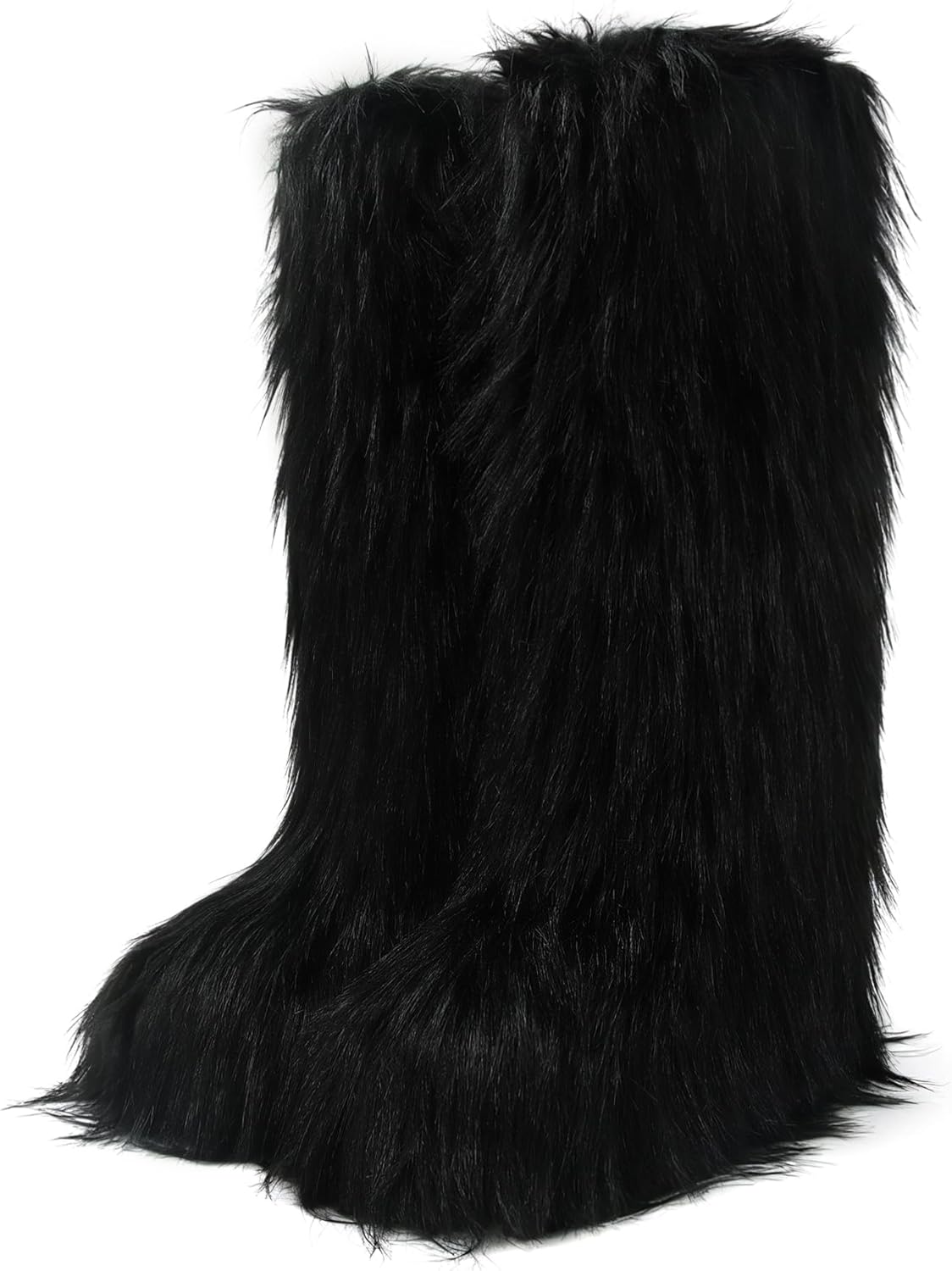 Fur Boots for Women Knee High Tall Long Furry Fuzzy Black Platform Snow Winter Round Toe Comfortable Mid-Calf Short Ankle Classic Warm Outdoor