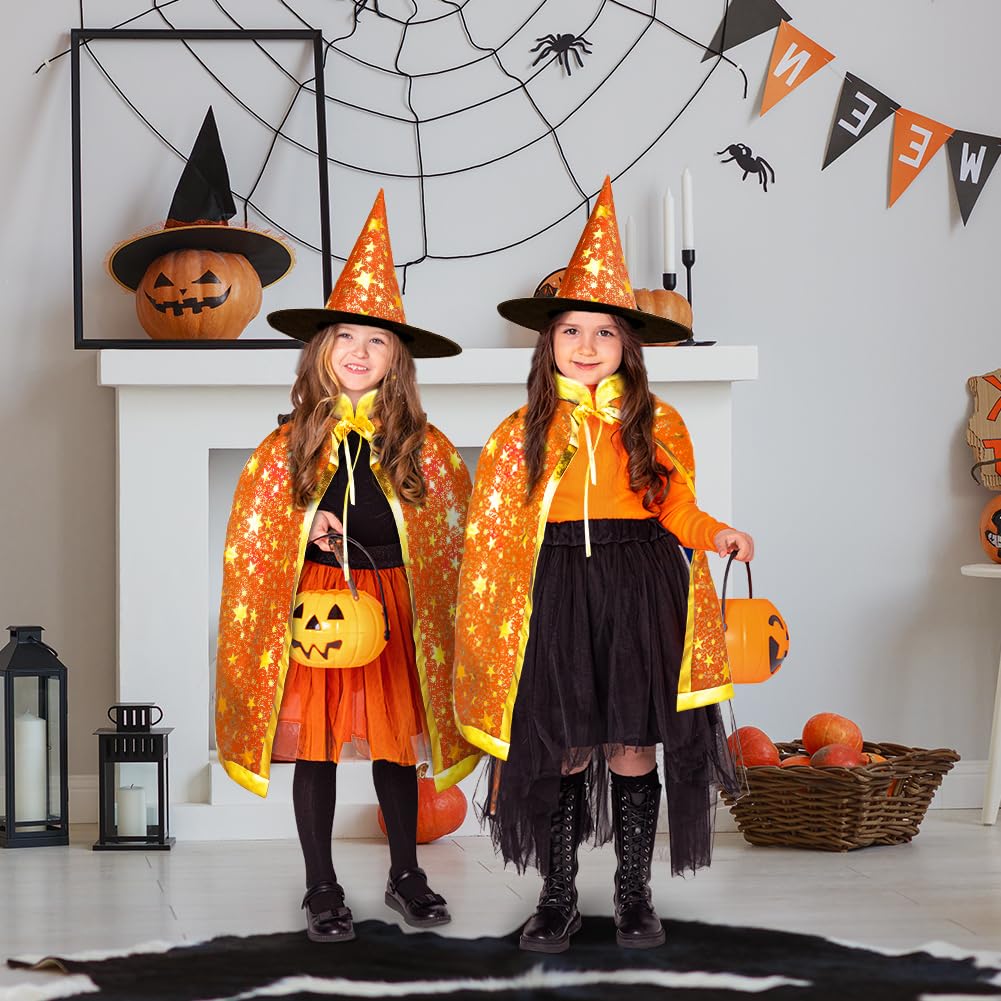 Peleryna czarodzieja, płaszcz czarownicy, dla dzieci, kostium czarownicy, płaszcz i kapelusze dla dzieci, kostium na Halloween, rekwizyty, kostium ze złotymi gwiazdami, dla dzieci, dziewcząt, na