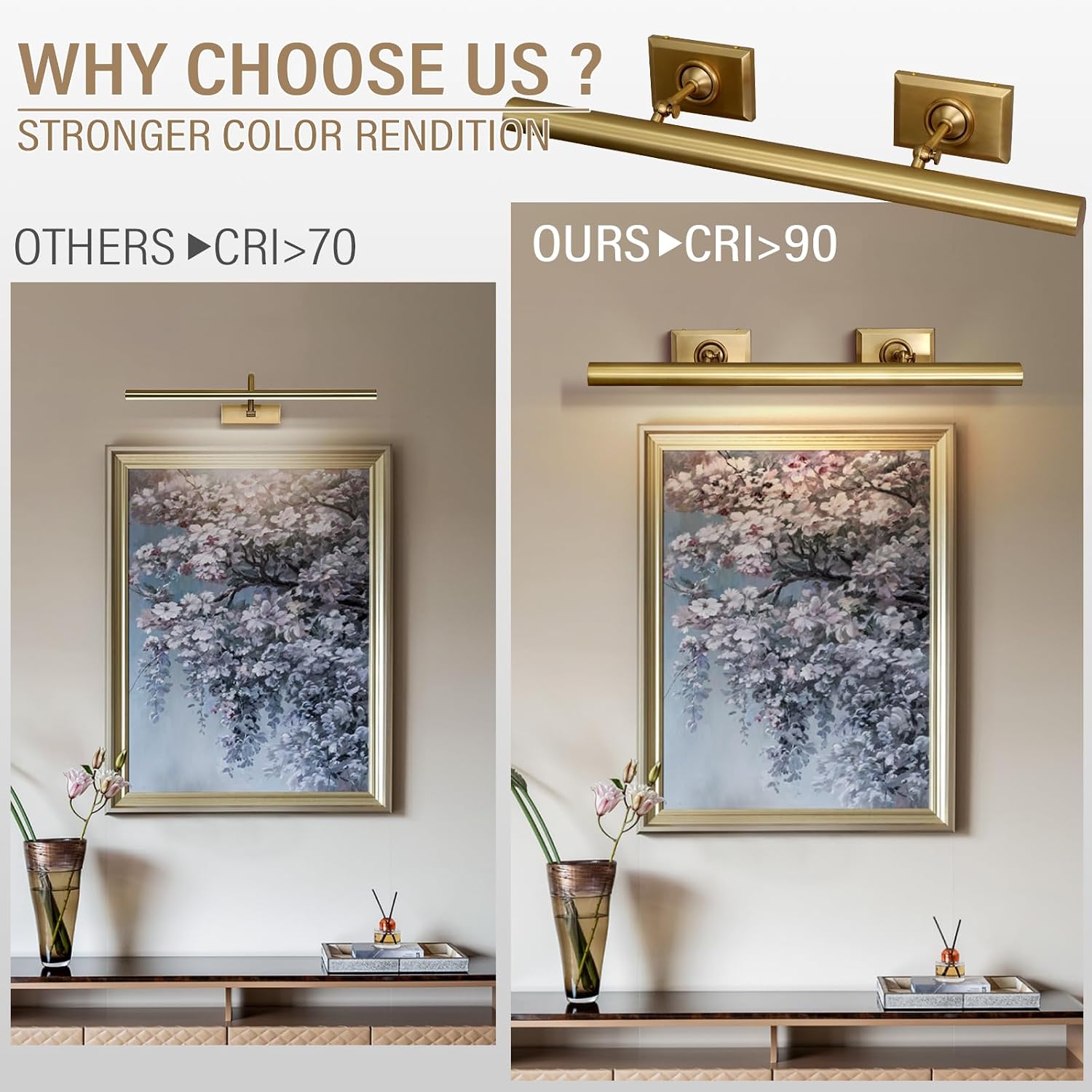 Picture Light, 30in Hardwired Picture Lights for Wall, Dimmable Wall Sconces Poster Light, Brass 4 Lighting for Paintings Frames Art Display Gallery Bedroom Living Room-Included Bulbs(Gold)
