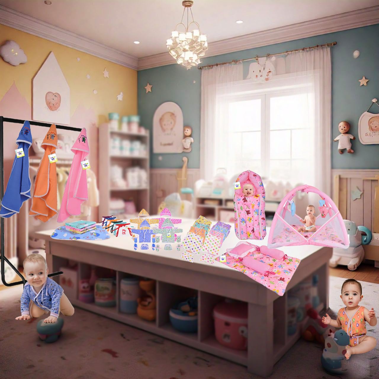 Toddylon 56 in 1 Baby Gift Packs New Born Baby Products All Combo | Gift Set | Maternity Kit | Baby Shower | Baby Clothes | Baby Bedding | Essentials Items (0-6 Months, Multicolor) 4