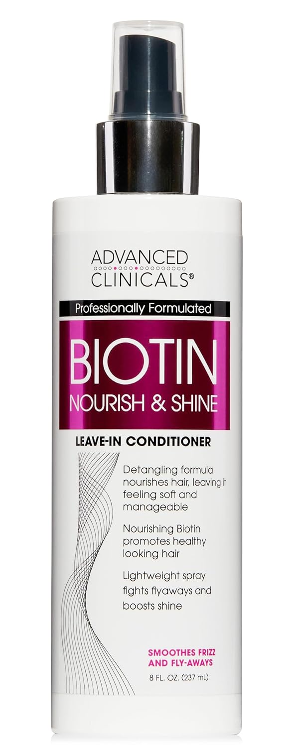 Advanced Clinicals Hair Spray Thicken & Shine Leave In Treatment, Nourishing Detangling Formula for Fine, Damaged, or Frizz Prone Hair, Supports Scalp Health for Strong Thick Hair, 8 Fl Oz