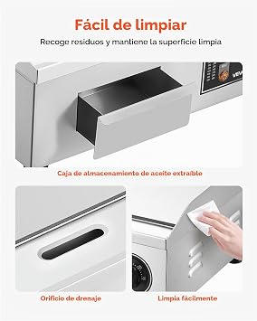 VEVOR Electric Griddle 2800 W 450 x 300 mm, Temperature Control 50 to 300 °C, Stainless Steel Countertop Grill with Flat Surface, 4 Foot Pads, for Meat and Pancakes