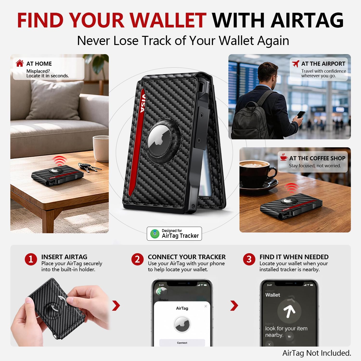  AirTag Wallet for Men RFID Aluminum Pop-Up Card Holder thumbnail