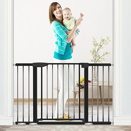 Baby Gate for Stairs and Doorways, ALVOD 29.53''-51.5'' Wide 30'' High Dog Gate for The House Auto Close, Easy Walk Thru Extra Wide Baby Gate with Door, Black